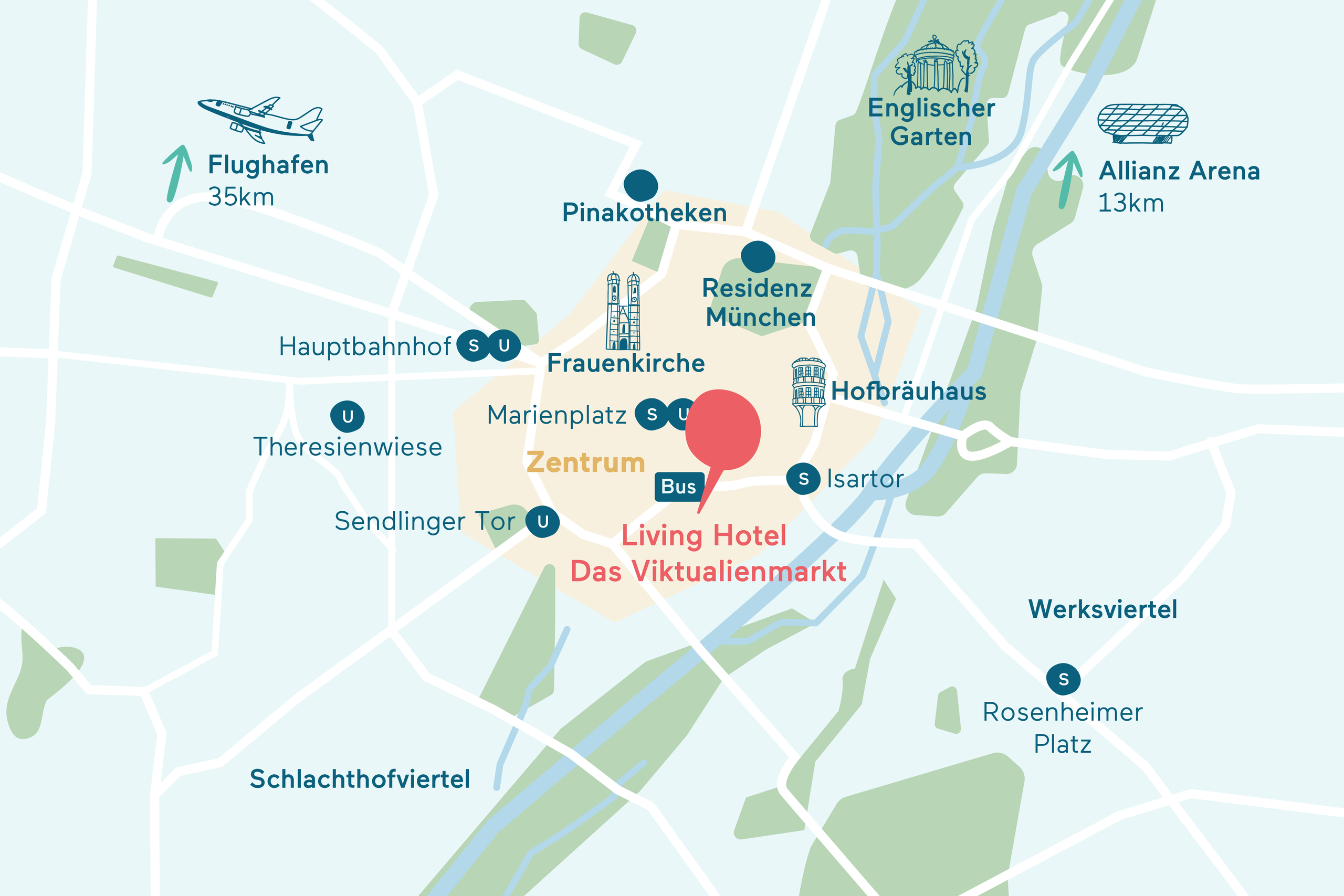 Anfahrt&Parken Karte Living Hotel Das Viktualienmarkt Grafische Darstellung des Hotel Standorts