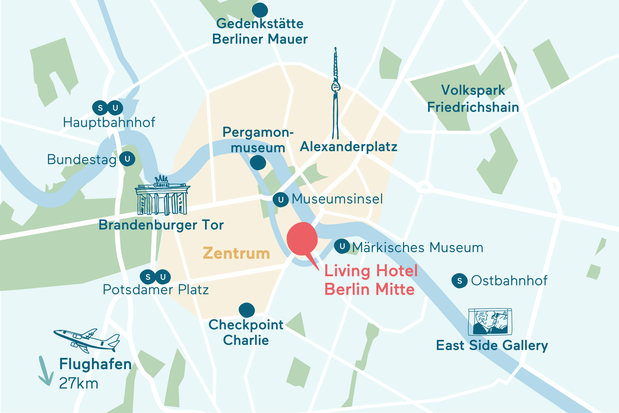 Anfahrt&Parken Karte Living Hotel Berlin Mitte Grafische Darstellung des Hotel Standorts