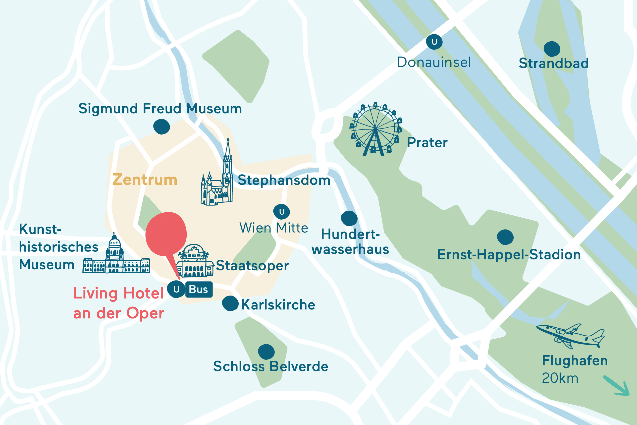 Anfahrt&Parken Karte Living Hotel an der Oper Grafische Darstellung des Hotel Standorts