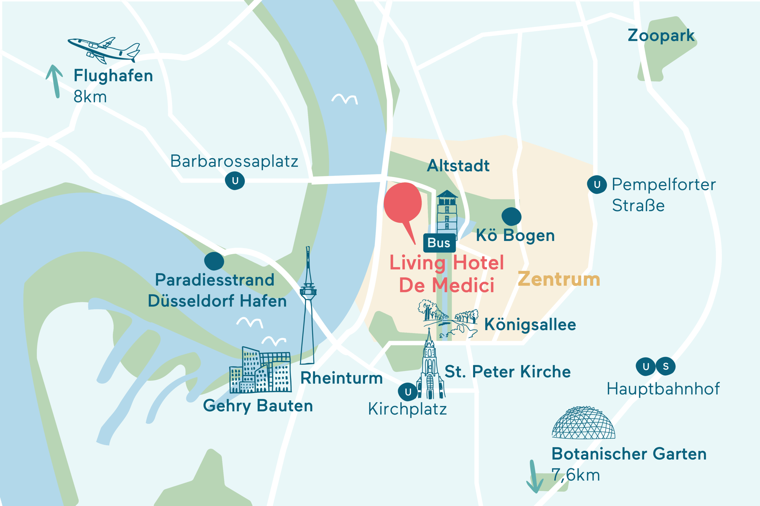 Anfahrt&Parken Karte Living Hotel De Medici Grafische Darstellung des Hotel Standorts