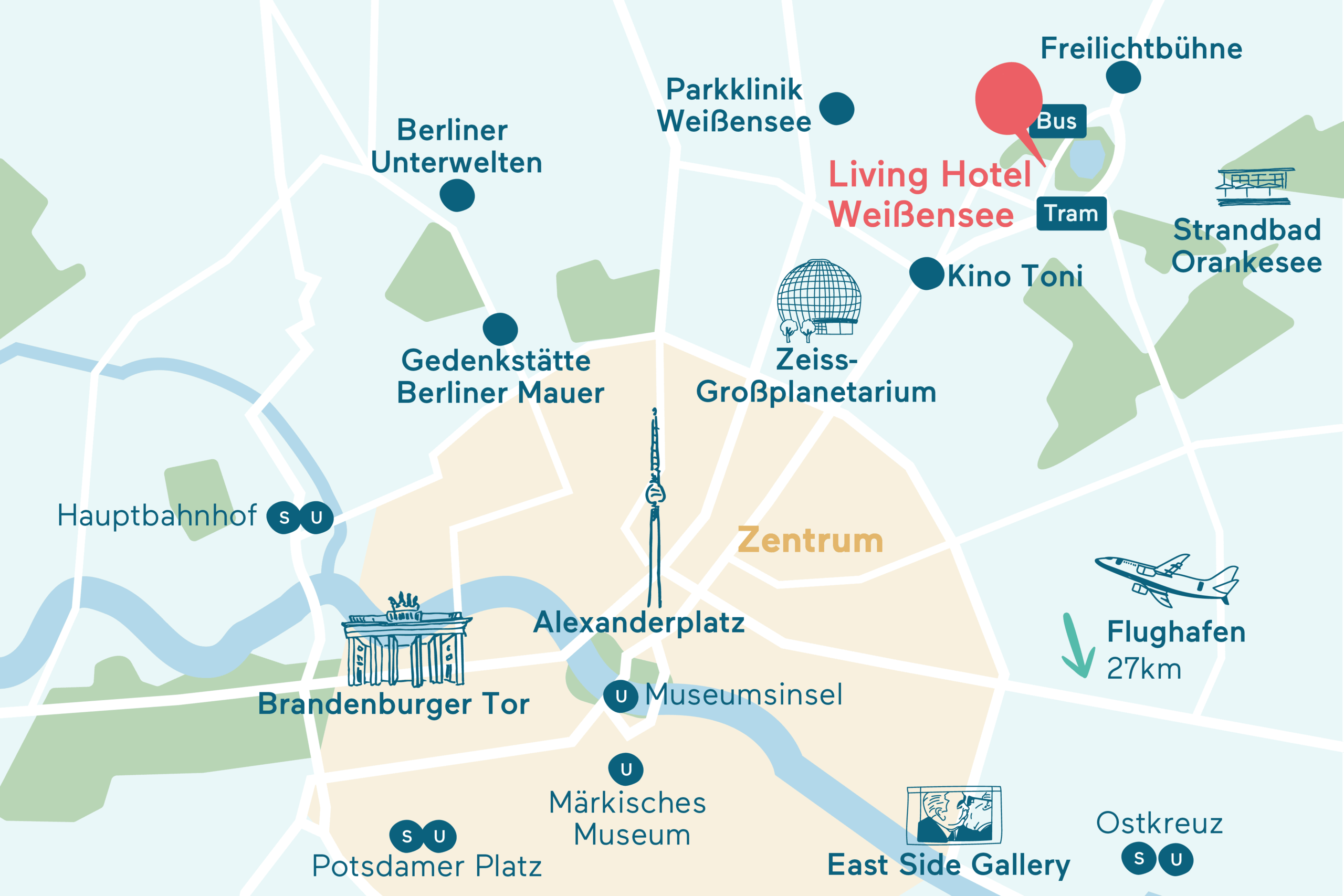 Anfahrt&Parken Karte Living Hotel Weißensee Grafische Darstellung des Hotel Standorts