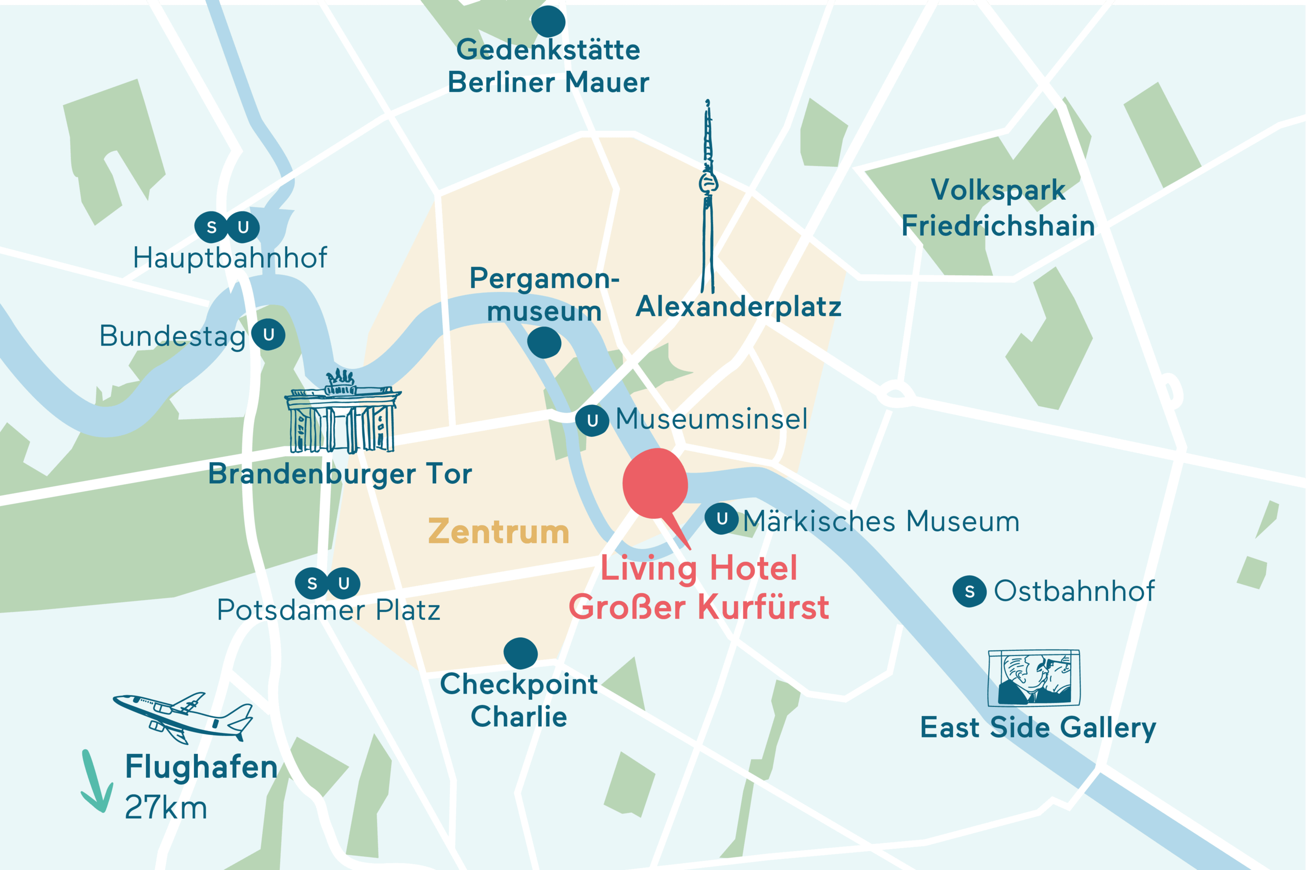 Anfahrt&Parken Karte Living Hotel Großer Kurfürst Grafische Darstellung des Hotel Standorts