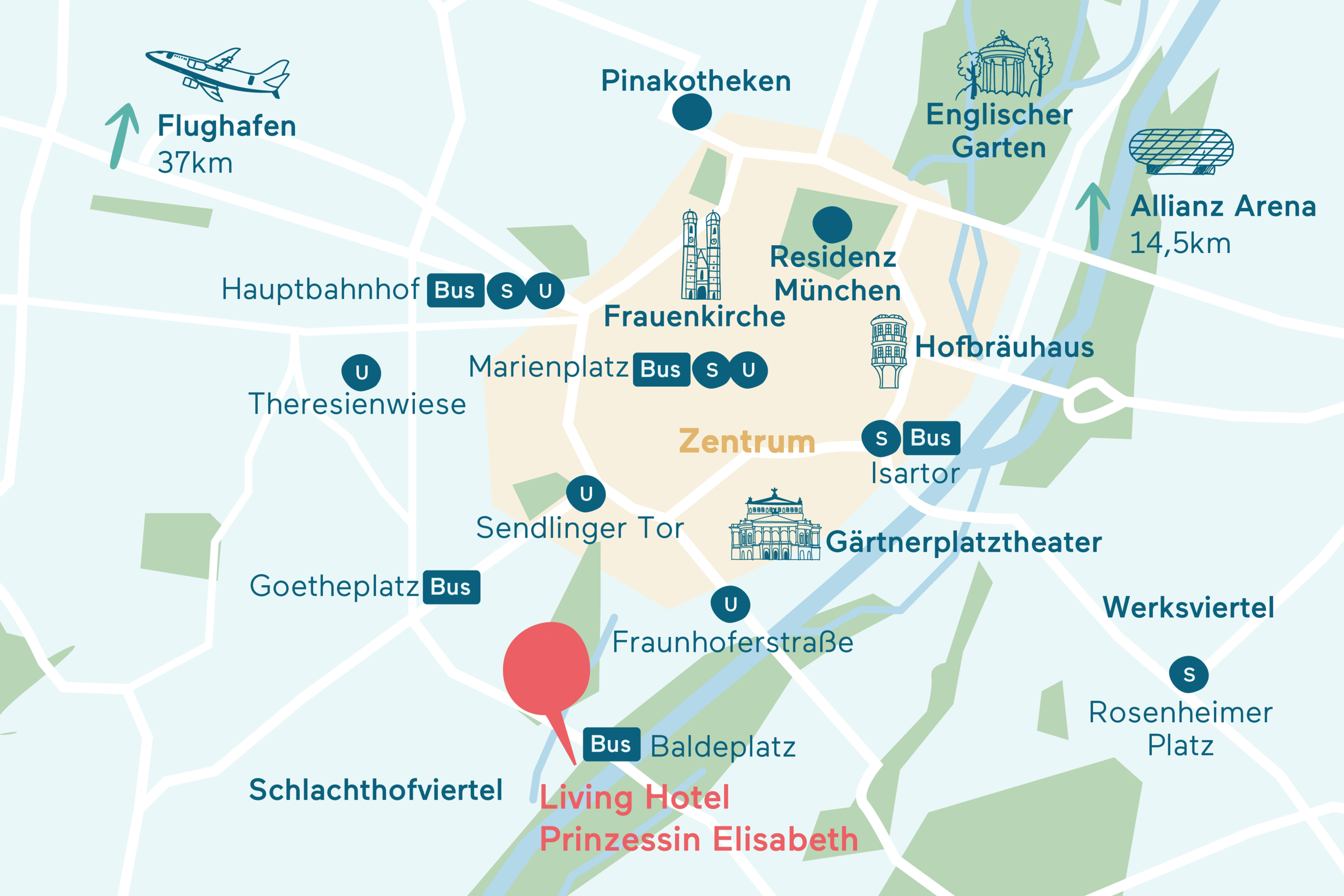 Anfahrt&Parken Karte Living Hotel Prinzessin Elisabeth Grafische Darstellung des Hotel Standorts