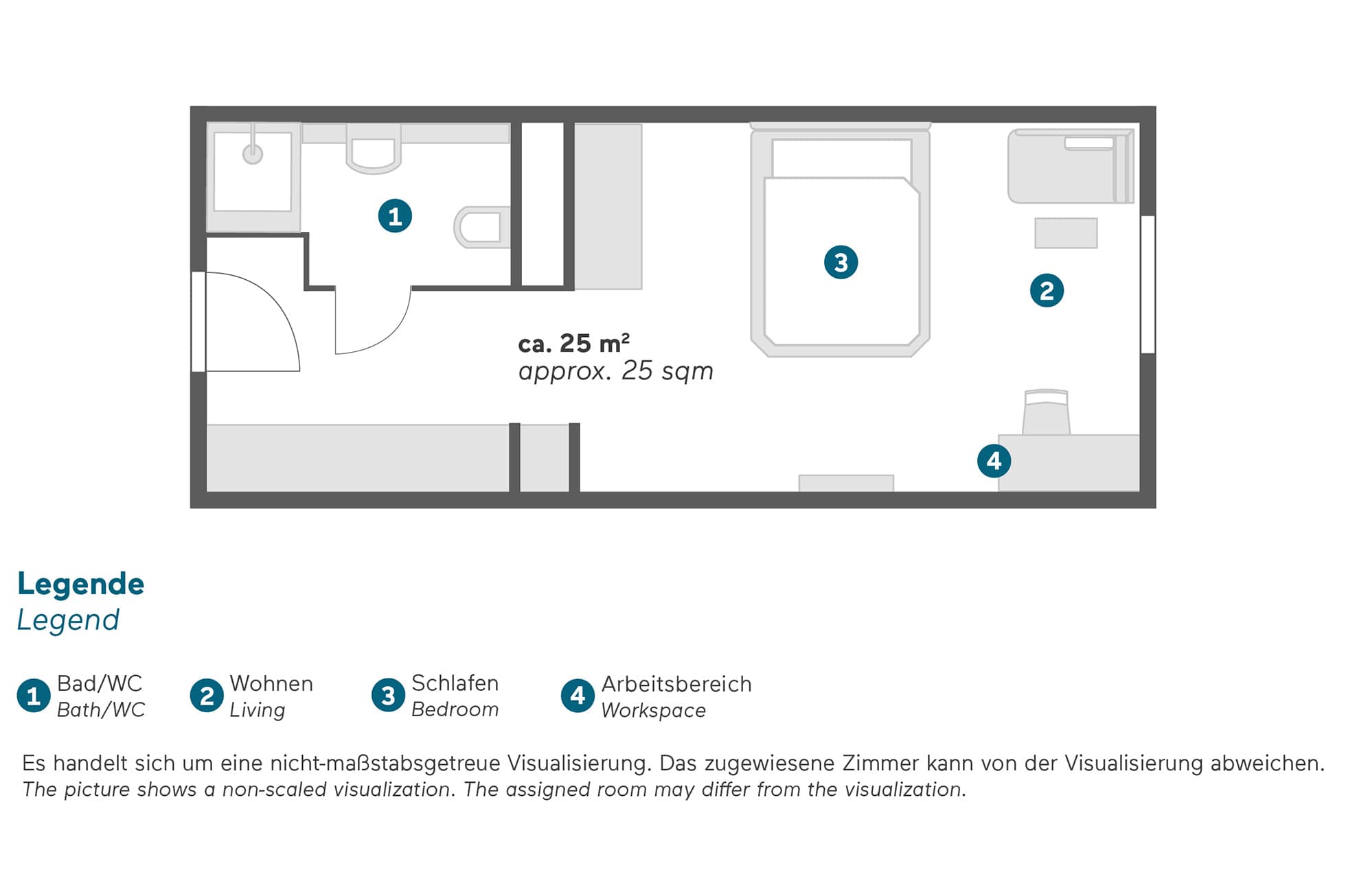 Living Hotel Berlin Mitte Deluxe Grundriss Aufbau eines Deluxe Doppelzimmers