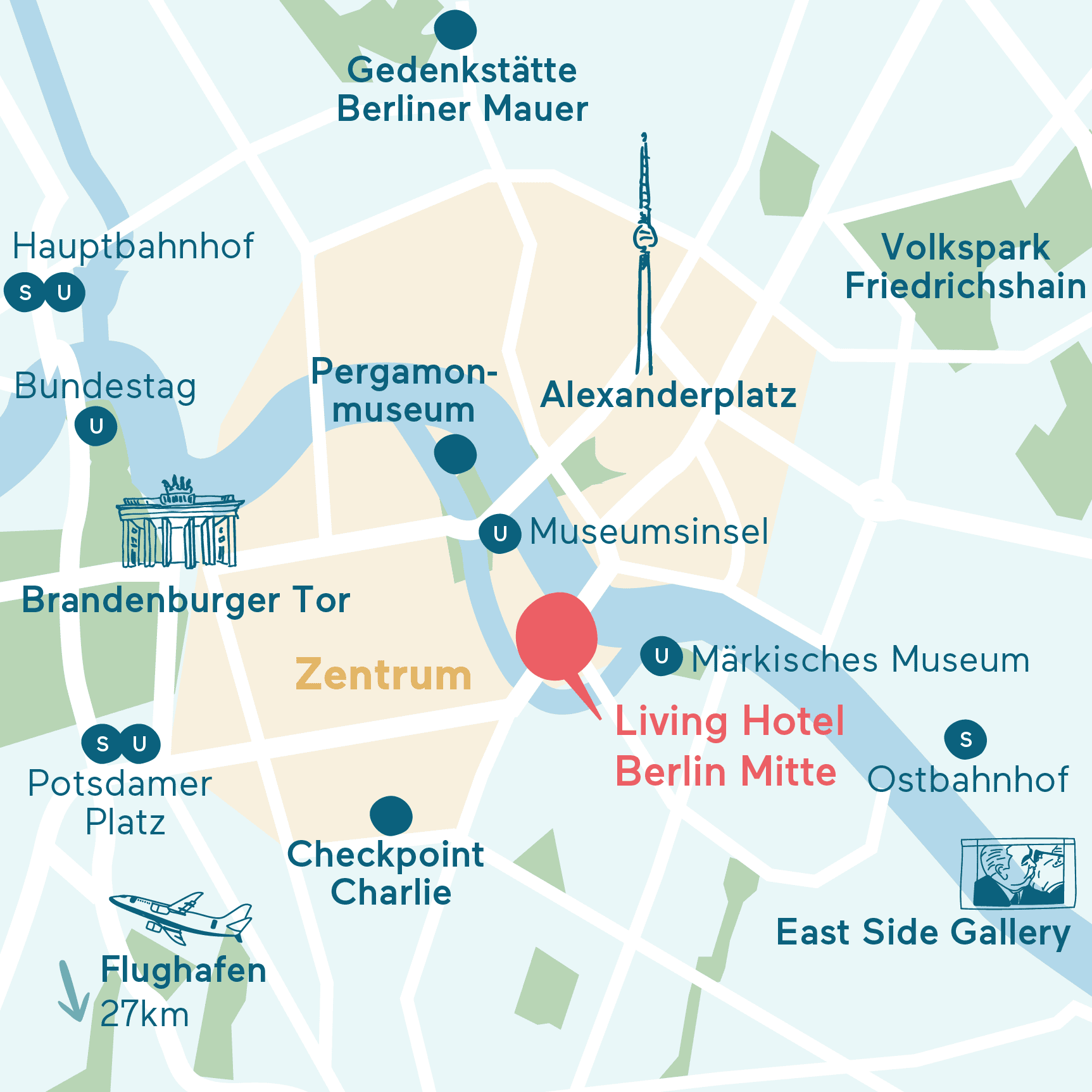 Anfahrt&Parken Karte Living Hotel Berlin Mitte Grafische Darstellung des Hotel Standorts