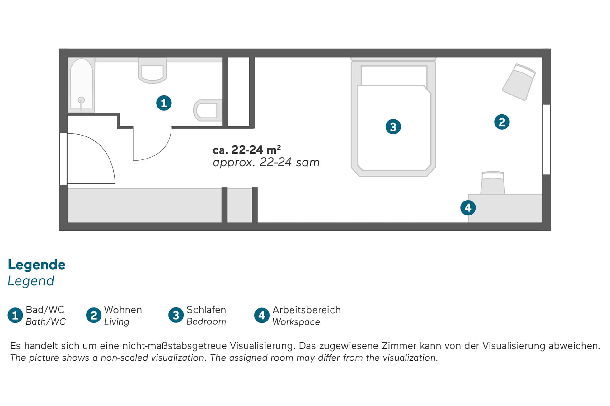 Living Hotel Grosser Kurfürst Business Grundriss Darstellung eines Zimmergrundrisses
