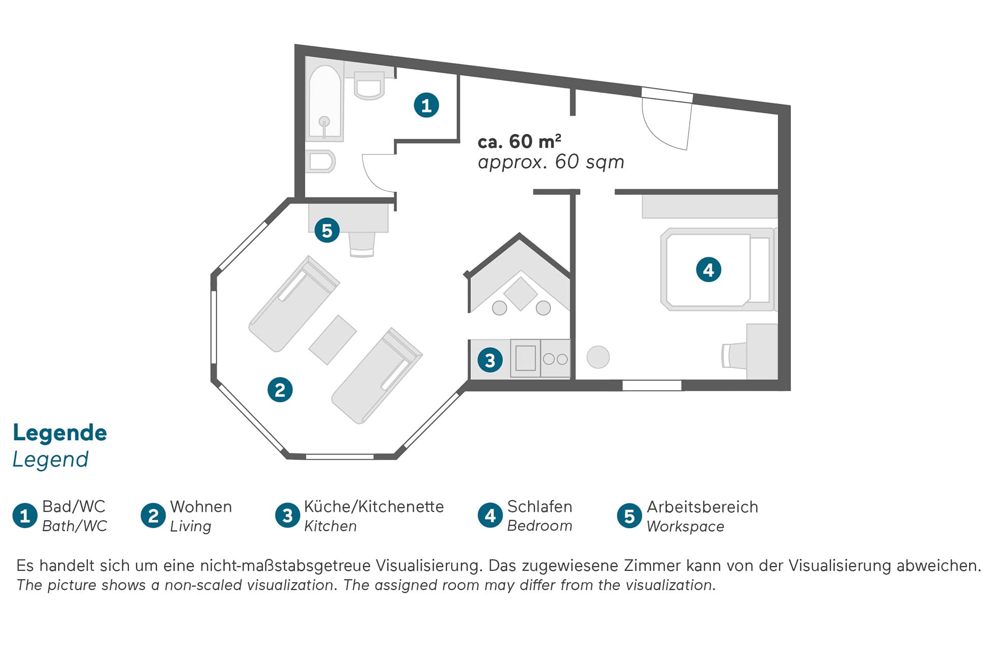 Living Hotel Grosser Kurfürst Executive Grundriss Bauplan vom Hotelzimmer