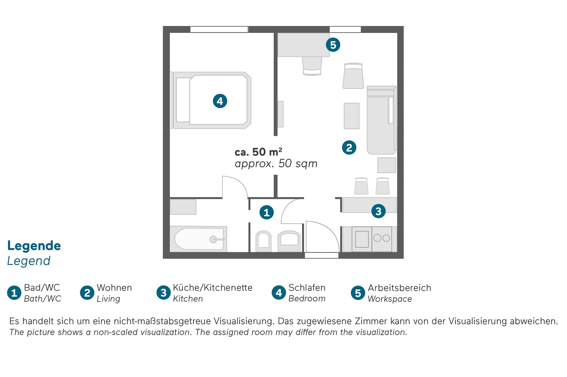 Living Hotel Grosser Kurfürst Superior Grundriss Raumaufteilung des Superiorzimmers