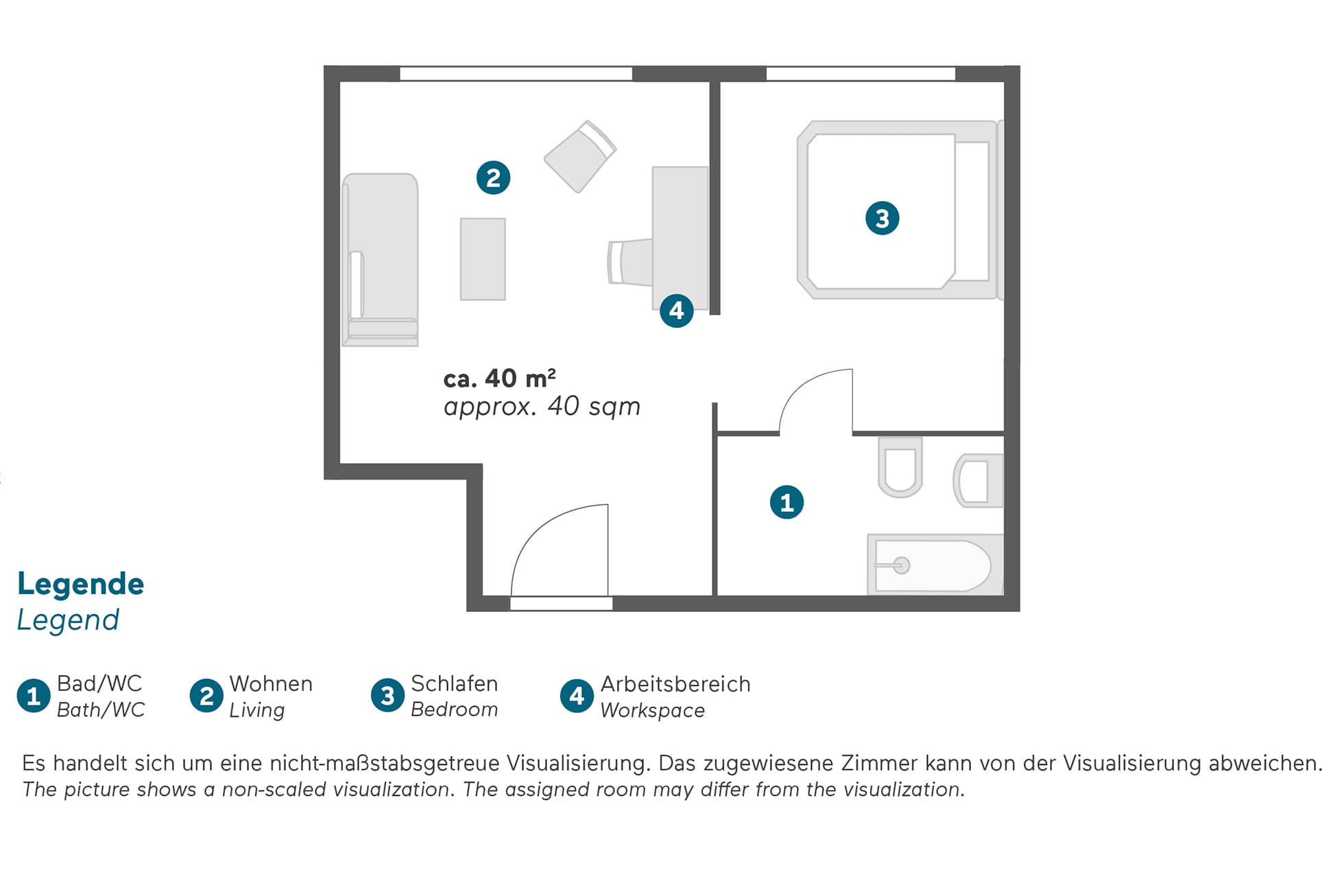 Living Hotel Grosser Kurfürst Superior Suite Grundriss Zimmeraufteilung eines Superior Doppelzimmers
