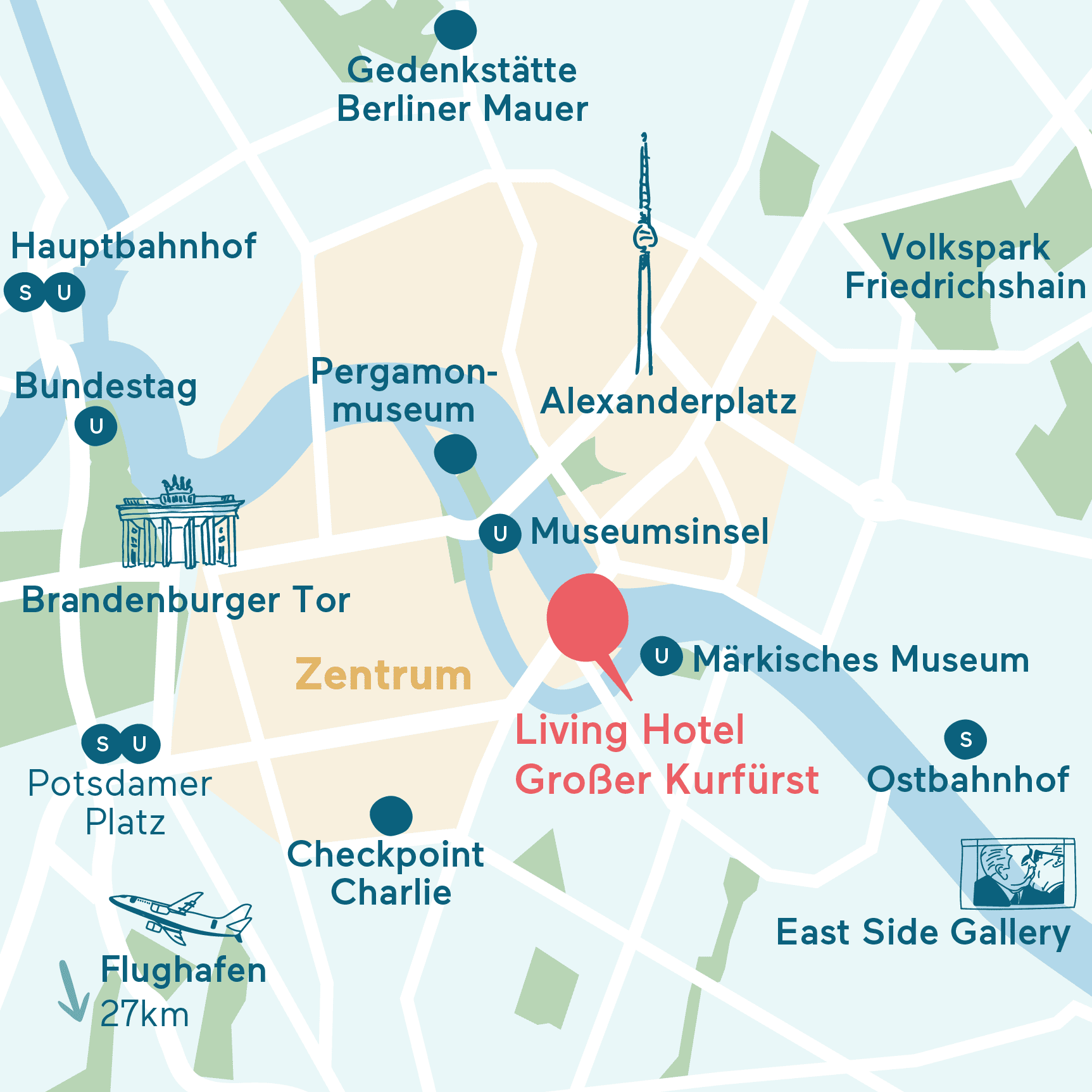 Anfahrt&Parken Karte Living Hotel Großer Kurfürst Grafische Darstellung des Hotel Standorts