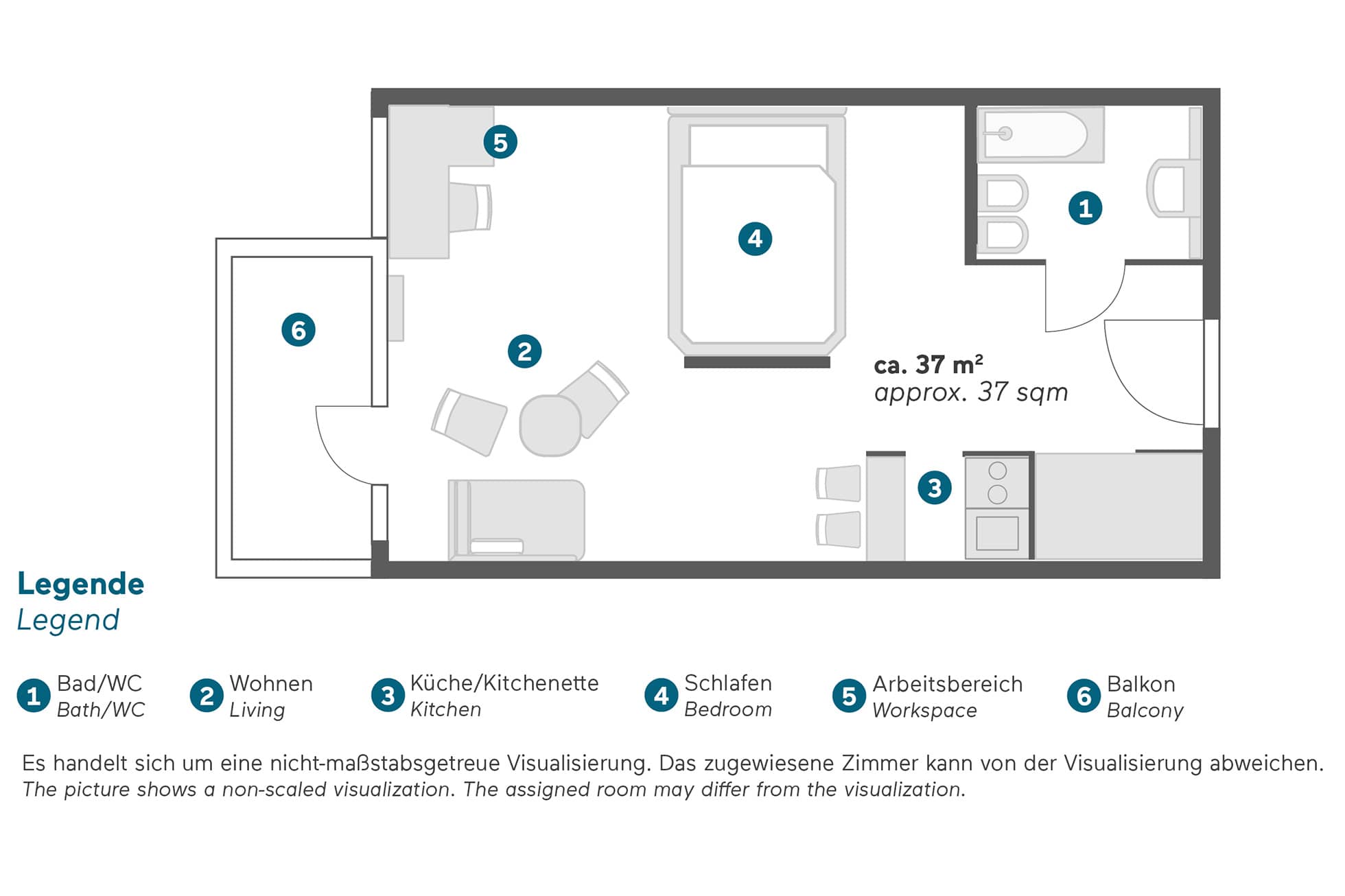 Living Hotel Weissensee Business Plus Grundriss Zimmereinteilung der Business Plus Kategorie