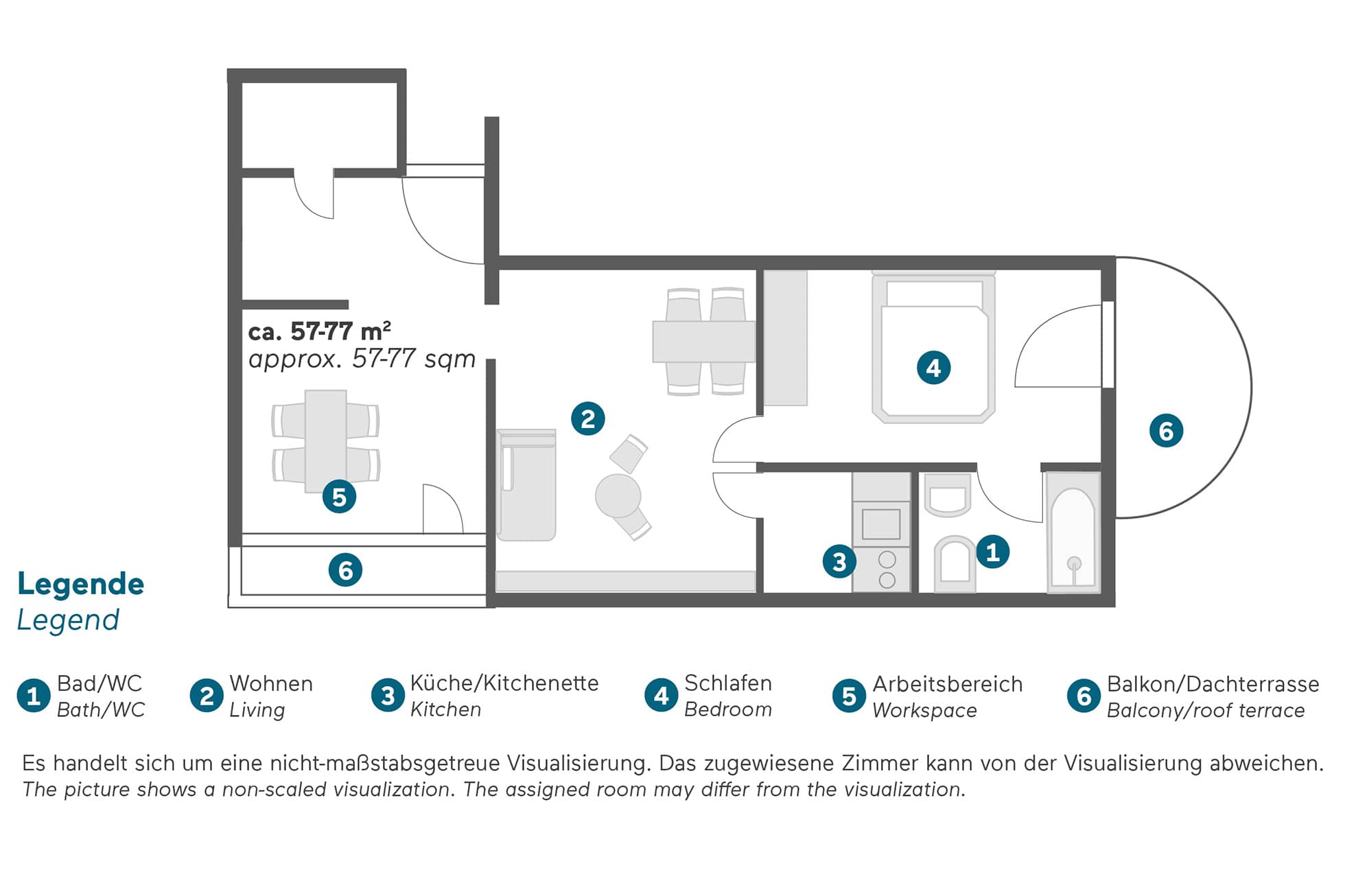 Living Hotel Weissensee Superior Apartment Grundriss Zimmeraufteilung des Superior Apartments