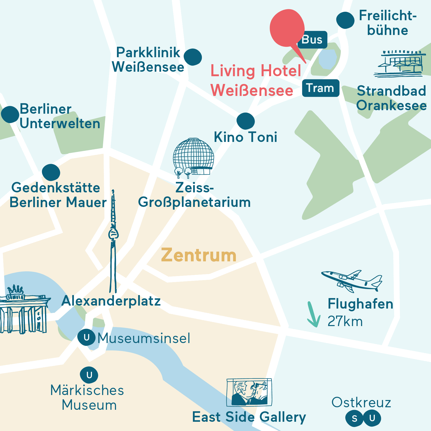 Anfahrt&Parken Karte Living Hotel Weißensee Grafische Darstellung des Hotel Standorts