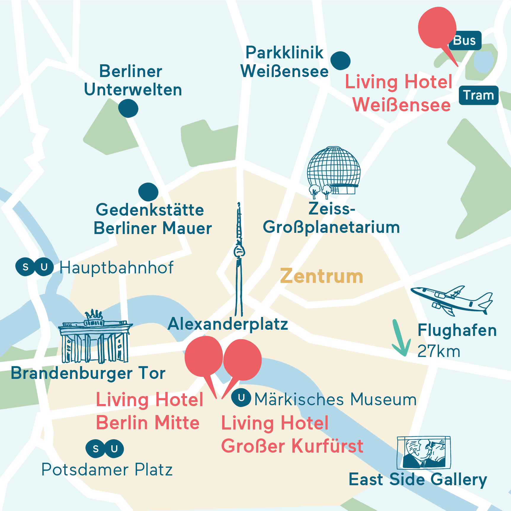 Karte Sehenswürdigkeiten Berlin Living Hotels Grafische Darstellung der Hotel Standorte in Berlin