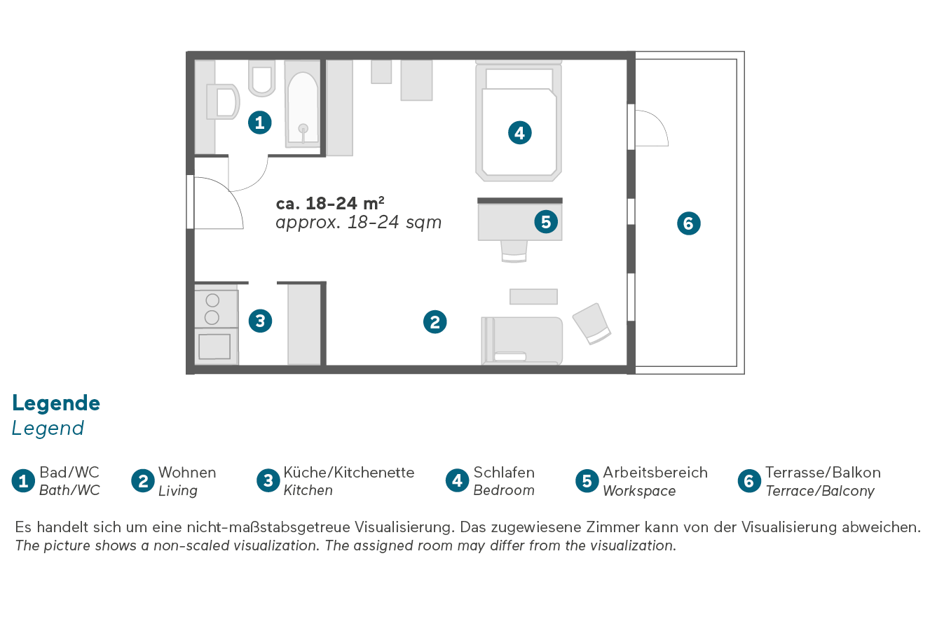 Living Hotel Kanzler Business Plus Grundriss Darstellung des Aufbaus im Business Plus Zimmer