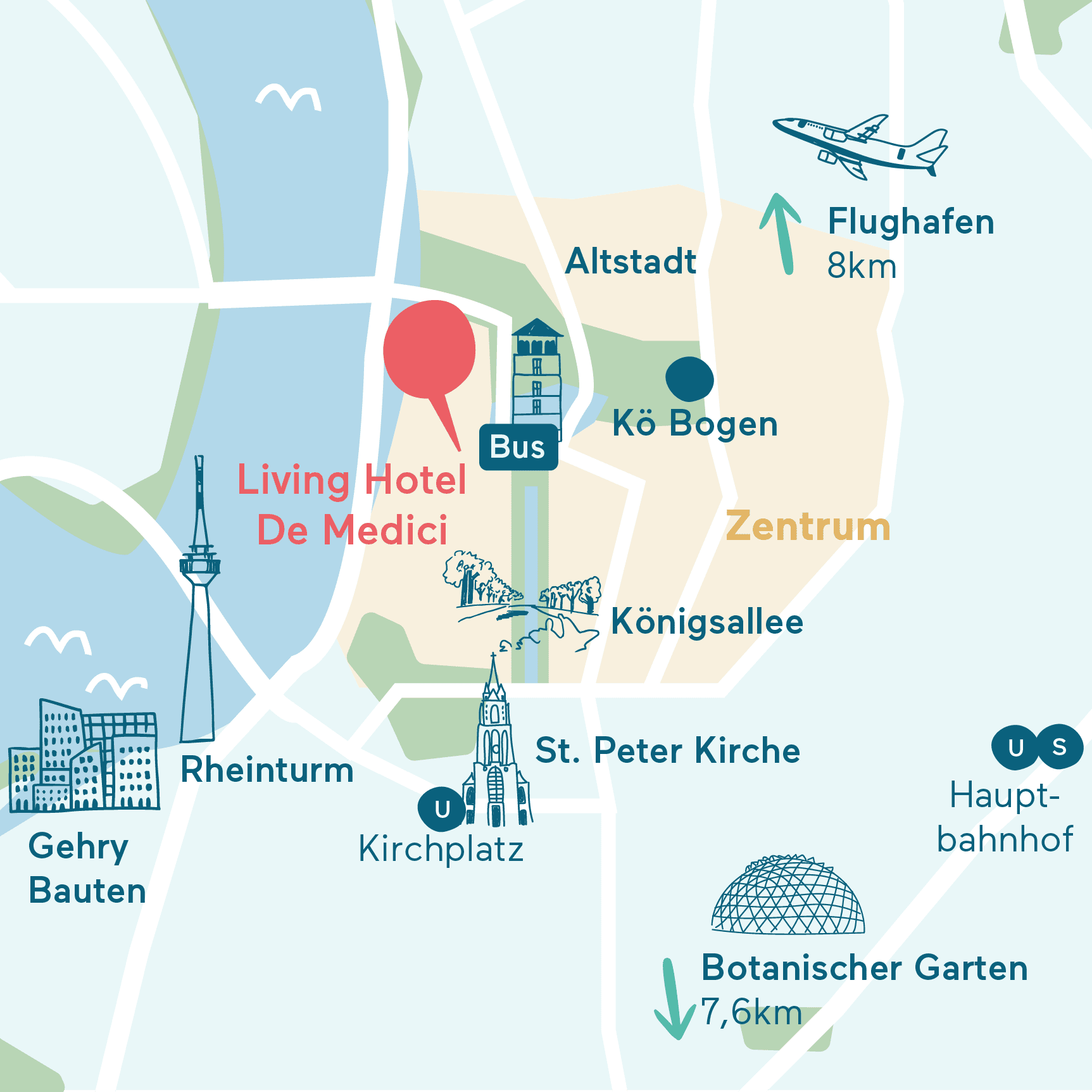 Anfahrt&Parken Karte Living Hotel De Medici Grafische Darstellung des Hotel Standorts