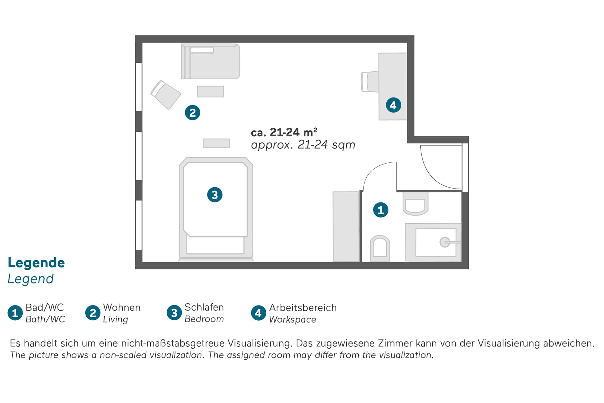 Living Hotel Das Viktualienmarkt Superior Grundriss Aufbau eines Serviced Apartments