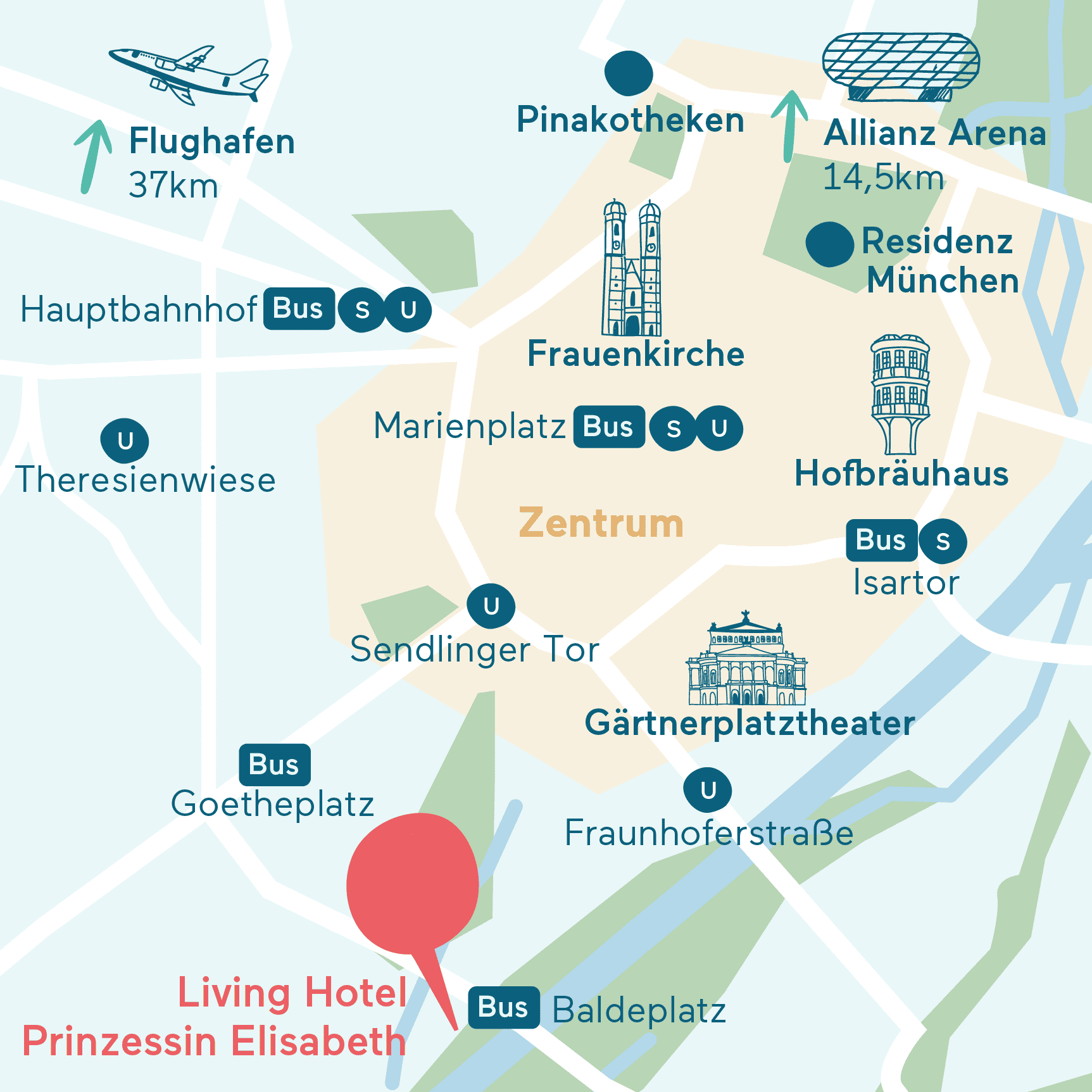 Anfahrt&Parken Karte Living Hotel Prinzessin Elisabeth Grafische Darstellung des Hotel Standorts