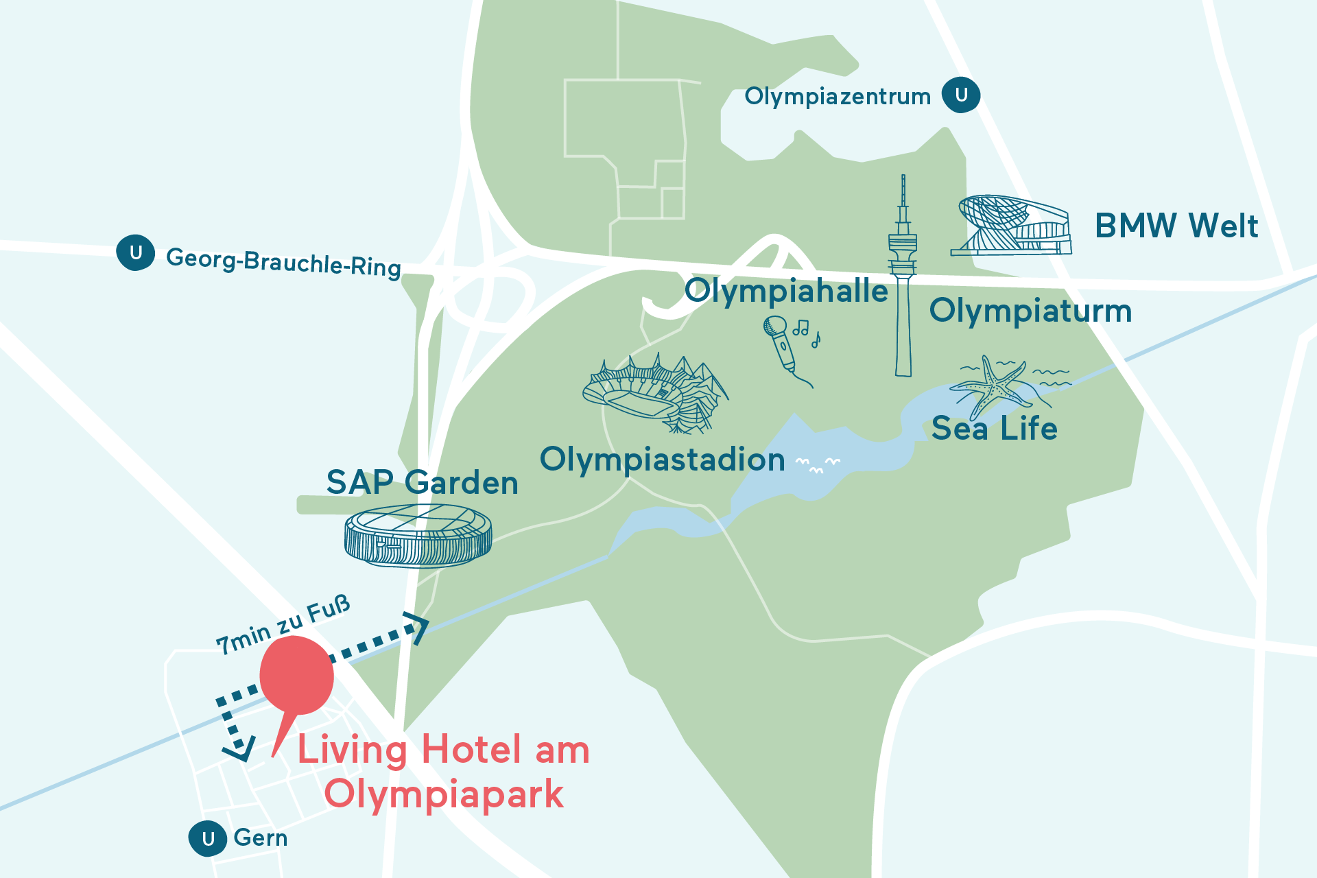 Olympiapark Karte Olympiapark Karte mit den Sehenswürdigkeiten