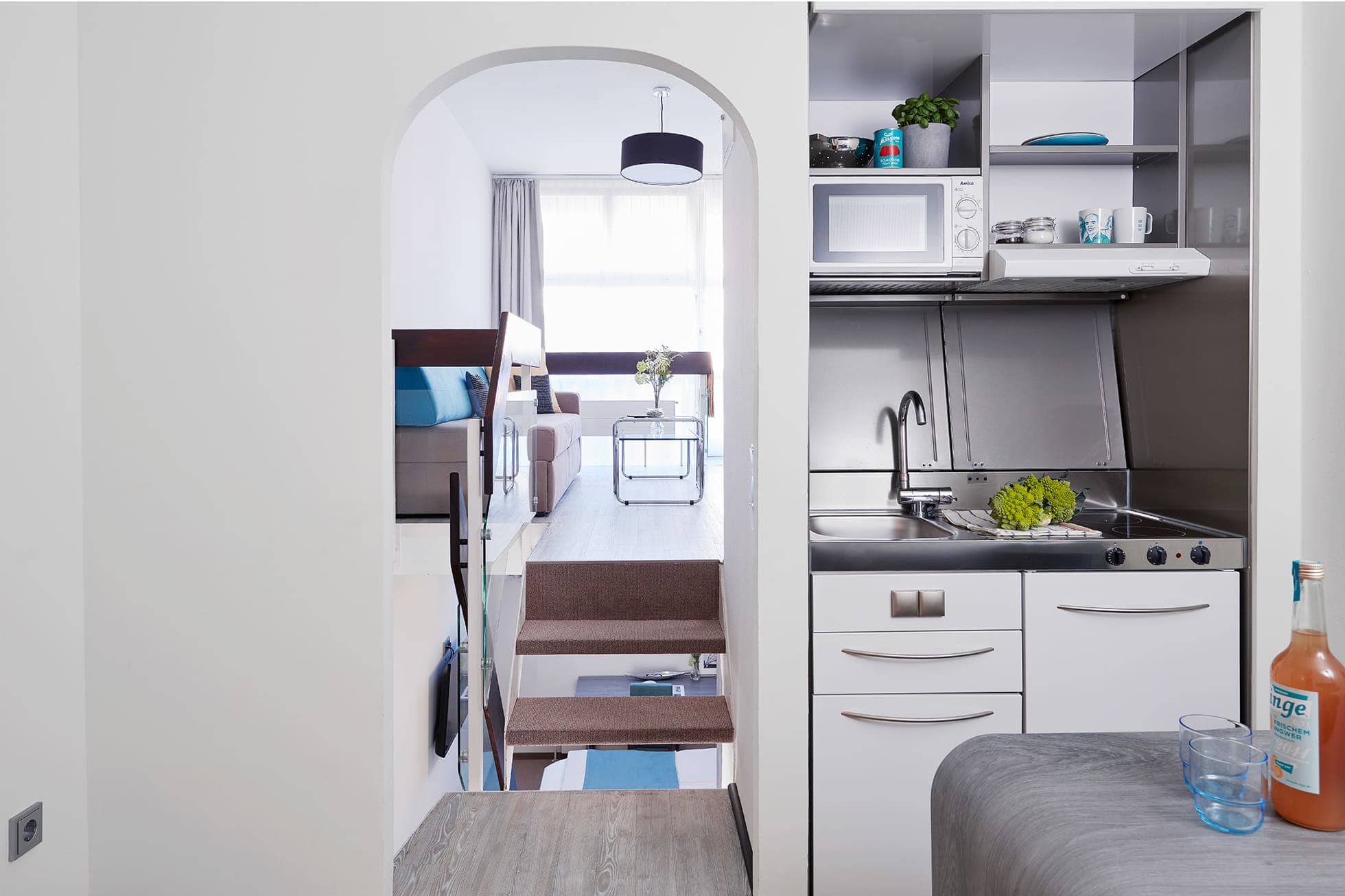Living Hotel am Olympiapark Fitness Kitchenette Küche im Serviced Apartment