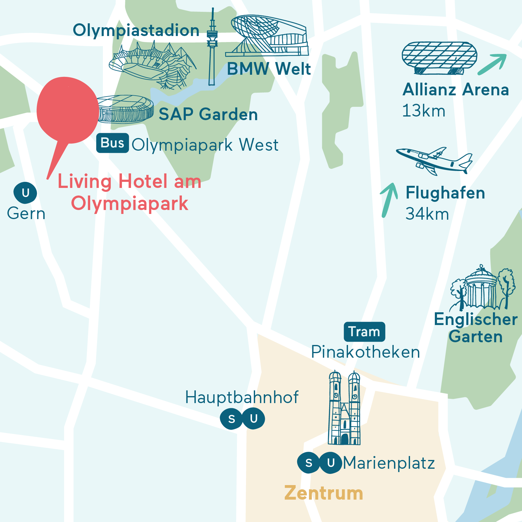 Anfahrt&Parken Karte Living Hotel am Olympiapark Grafische Darstellung des Hotel Standorts