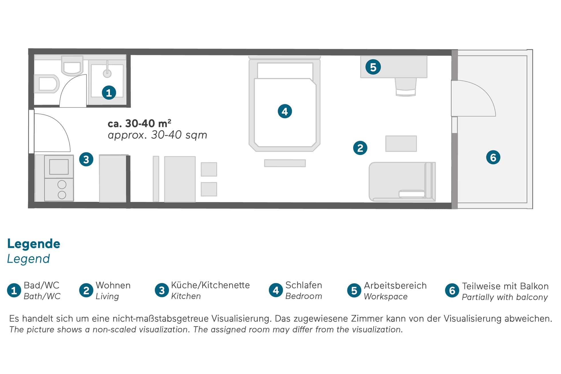Living Hotel Nürnberg Superior Grundriss Aufbau des Serviced Apartment