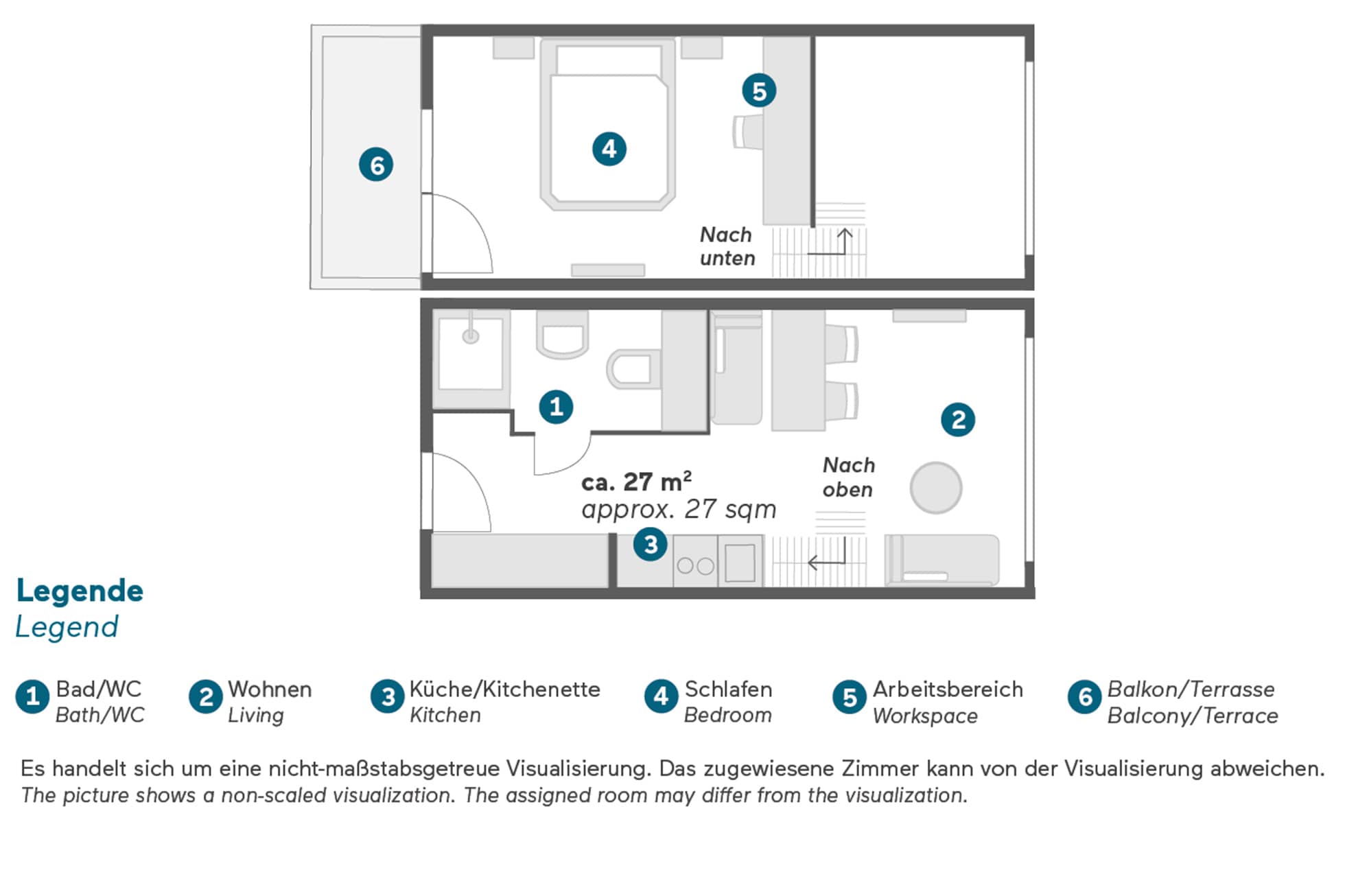 Living Hotel Nürnberg Maisonette Superior Grundriss Grundriss der zweistöckigen Maisonette