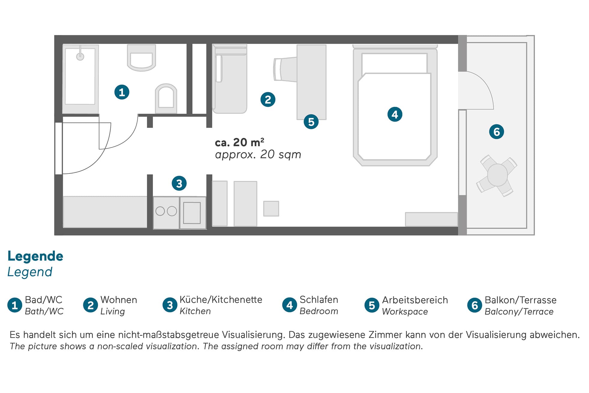 Living Hotel Kaiser Franz Joseph Business Plus Grundriss Zimmeraufteilung mit Balkon