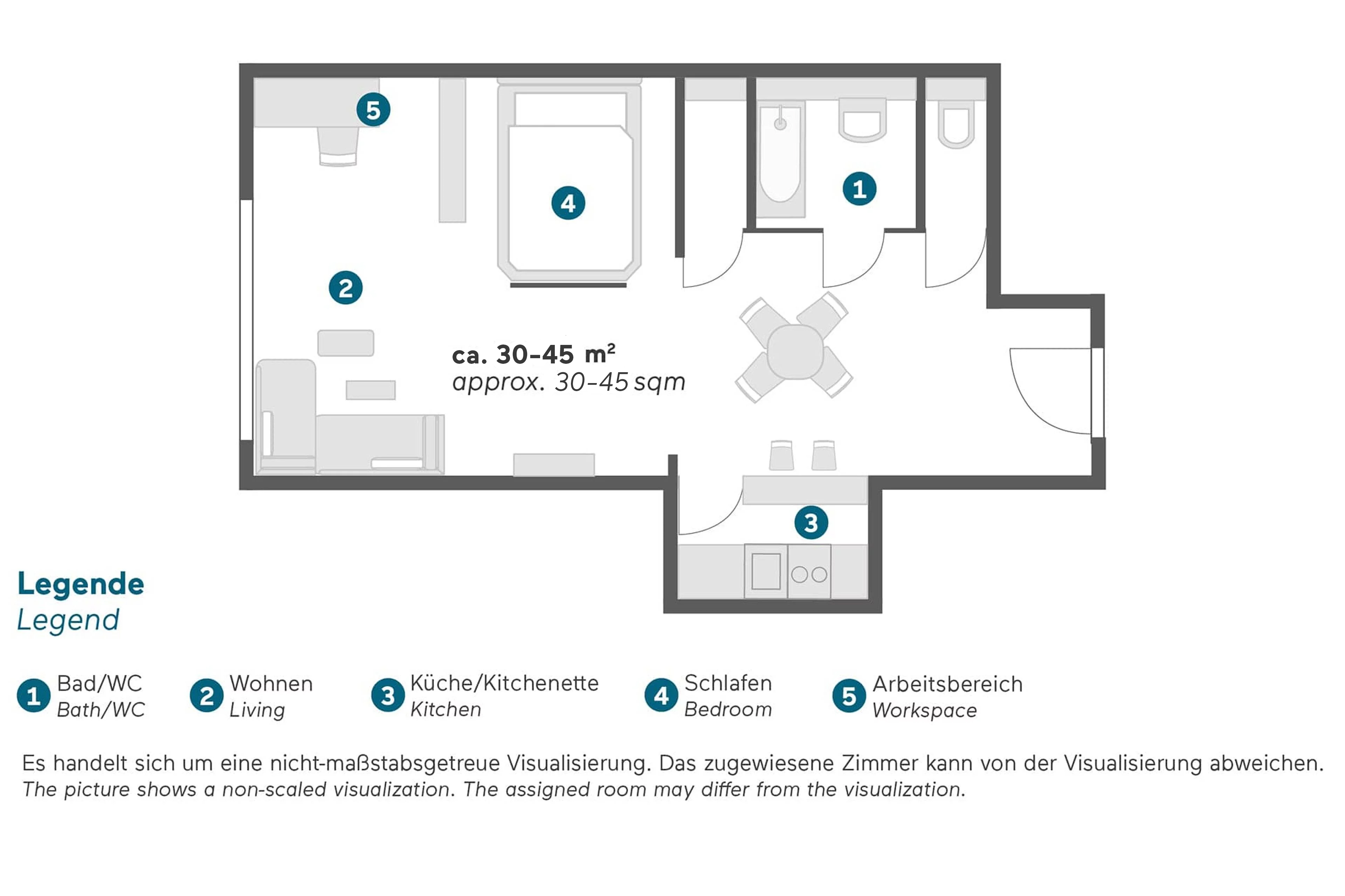 Living Hotel an der Oper Superior Grundriss Aufbau des Superior Zimmers