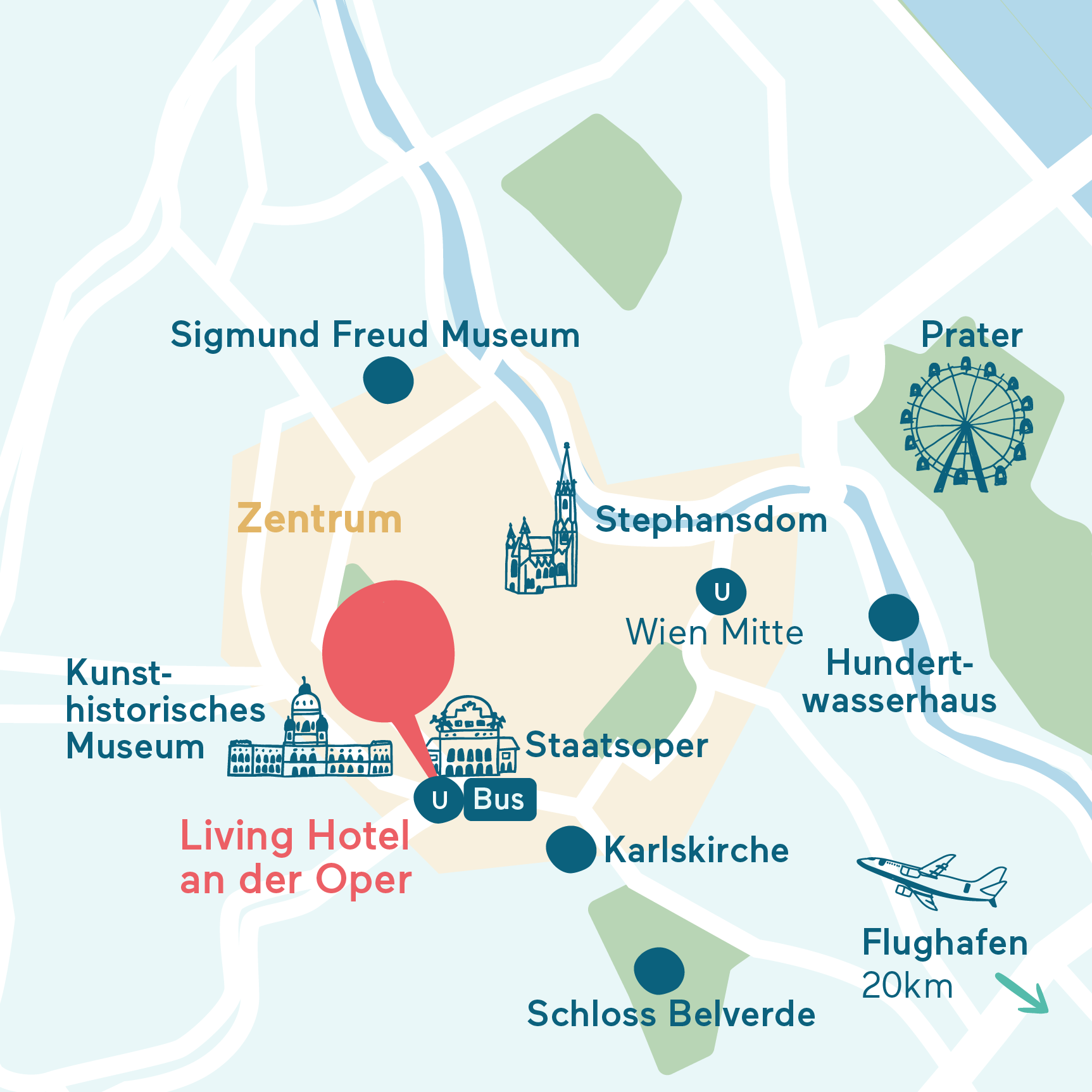 Anfahrt&Parken Karte Living Hotel an der Oper Grafische Darstellung des Hotel Standorts